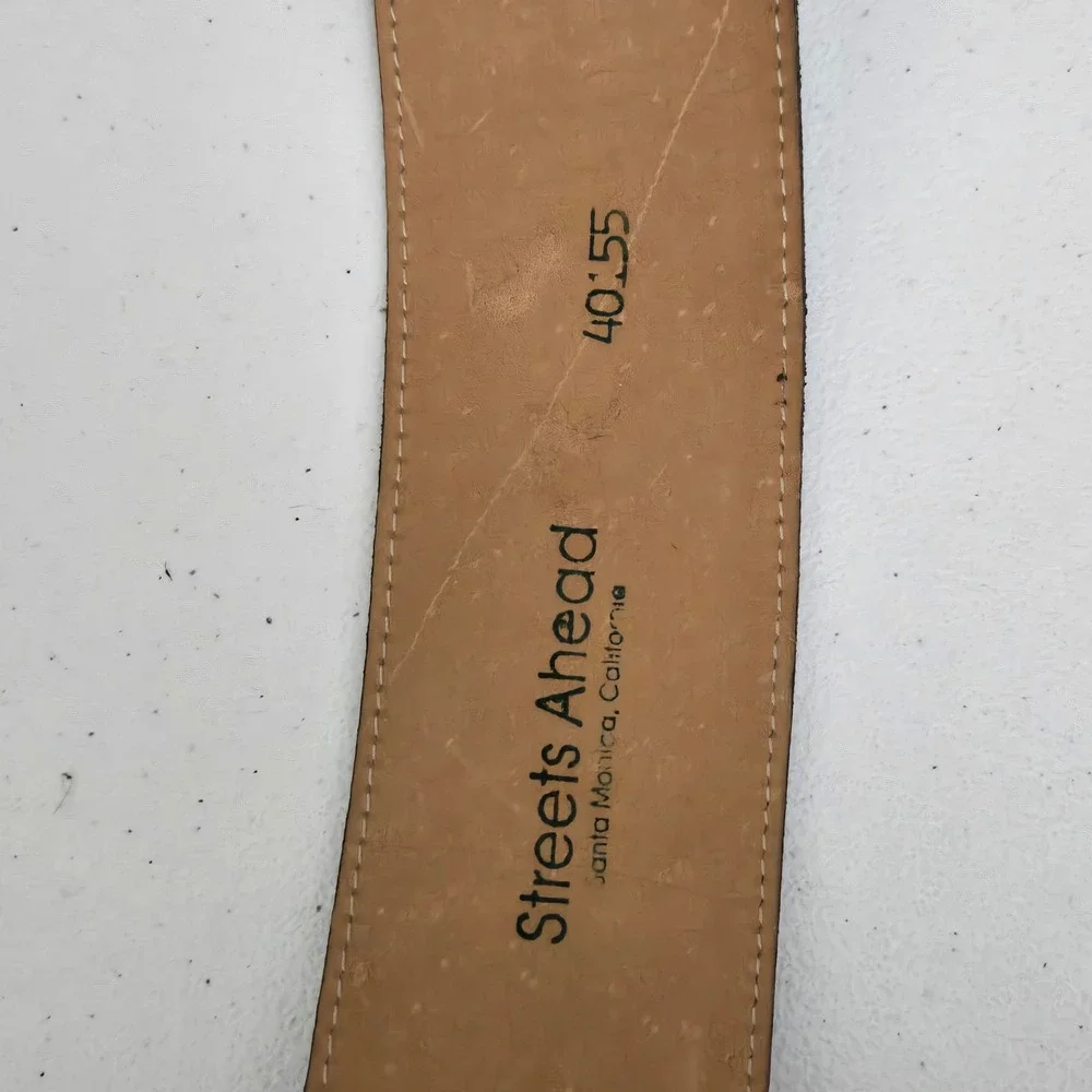 Streets Ahead Women's Brown Croc Embossed Leather Belt Gold Scroll Buckle Medium